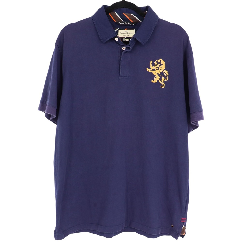 Canterbury of New Zealand Mens Size XL Navy Blue Lion Crest Polo Shirt Casual